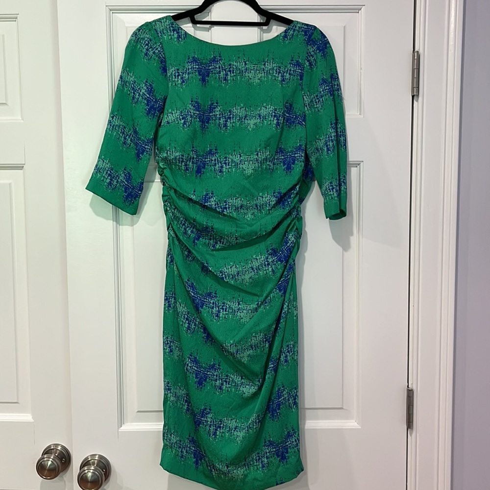 Tracy Reese/Anthropologie Ruched Silk Green & Blue Dress - Size 2